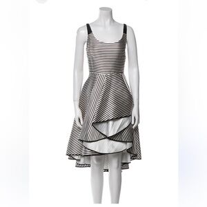 Halston Heritage black and white asymmetric heavily pleated occasion dress 4